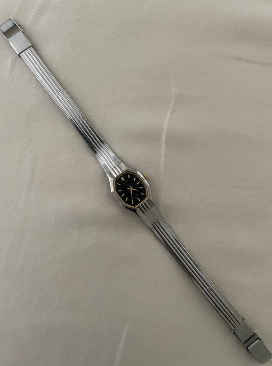 "Pulsar" silver vintage watch with black dial